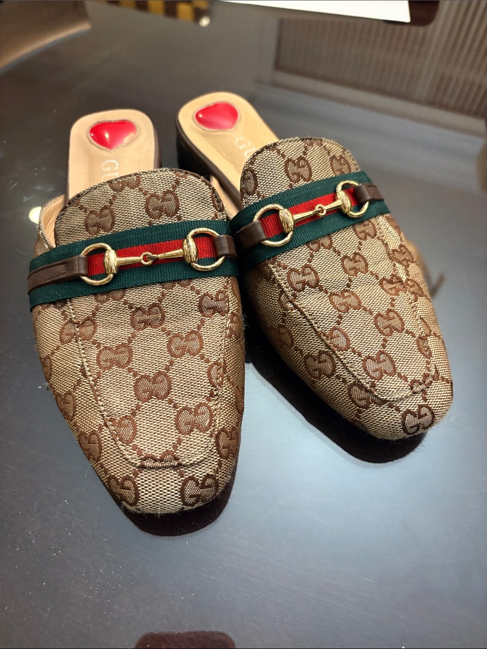 Gucci Brown GG Canvas Princetown Mules size 7
